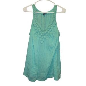Chaps Tank Top Womens Size 1X‎ Mint Green Cotton Crochet Boho Hippie Lightweight